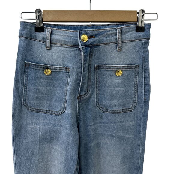 Sailor Gold Button Slim Wide-Leg Jean Light Wash Denim Women XS/24 - Picture 13 of 13